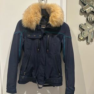Spider Women's ski winter Navy Jacket with Fur Collar
